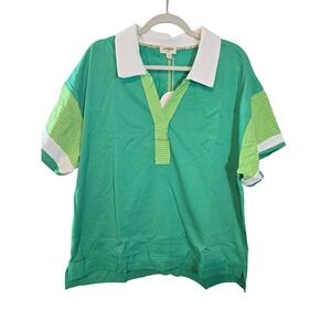Umgee‎ USA Green Striped Collar Polo Shirt Top Womens size 1XL New